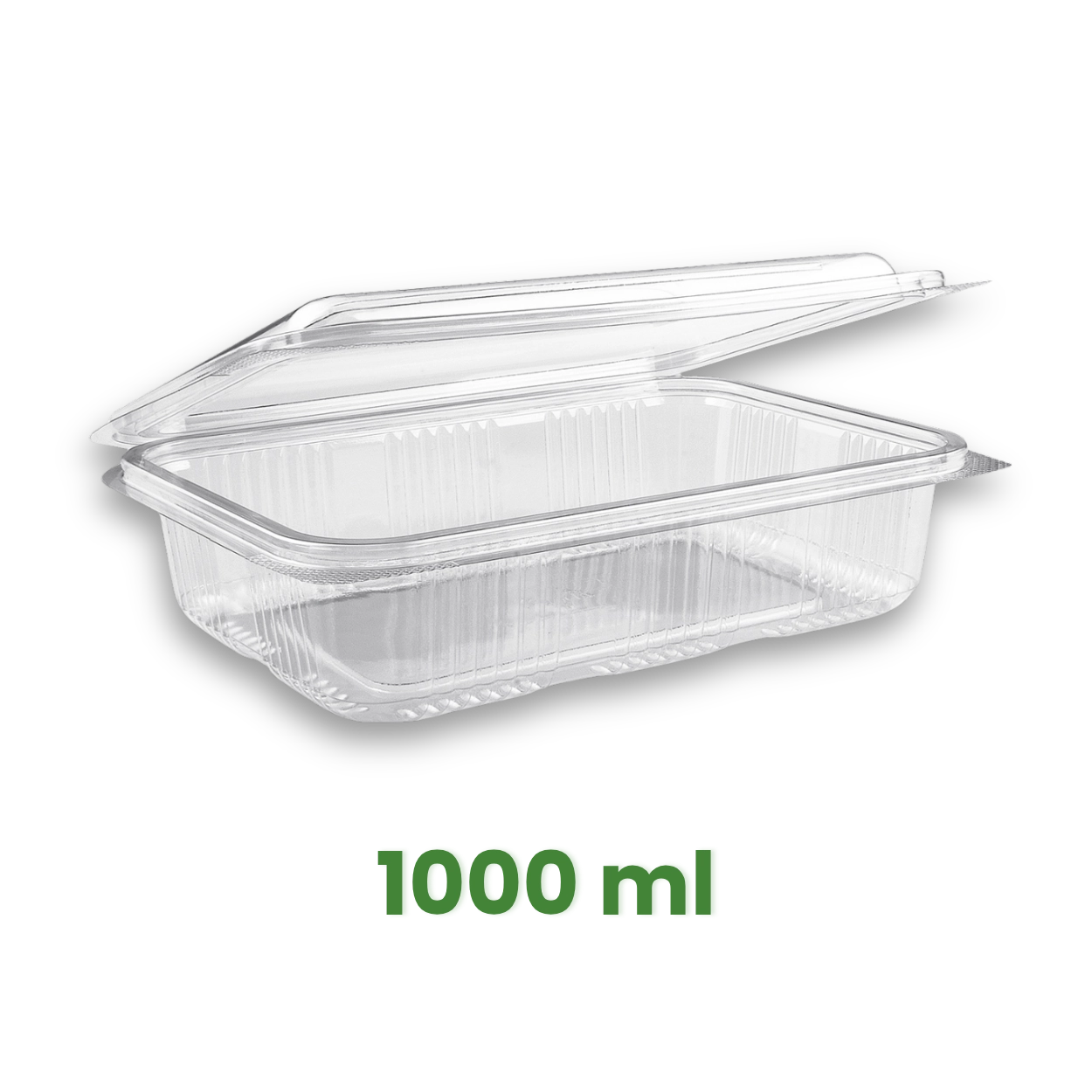 Hranatá vanička s víčkem 1000 ml, PET průhledná [50 ks]