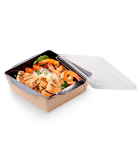 PAPÍROVÁ SALÁTOVÁ KRABIČKA+TRANSPARETNÍ VÍČKO 900ML 150x150x48 [50ks]