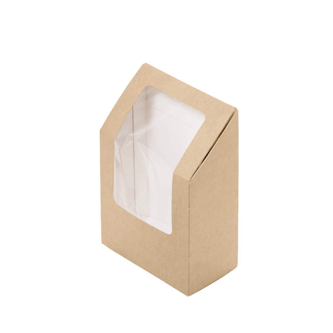 Papírový box na wrap / tortillu 90x50x130 mm hnědý s okénkem