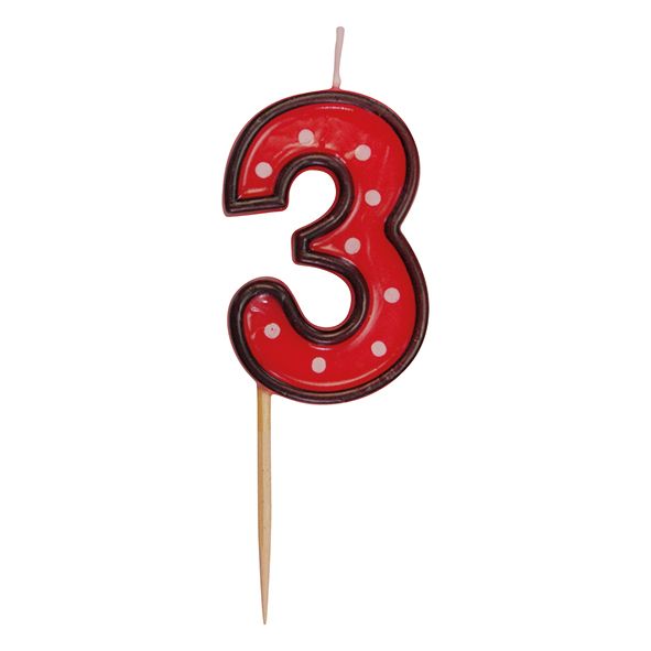 Svíčka číslová na špejli "3" 50 mm [1 ks]