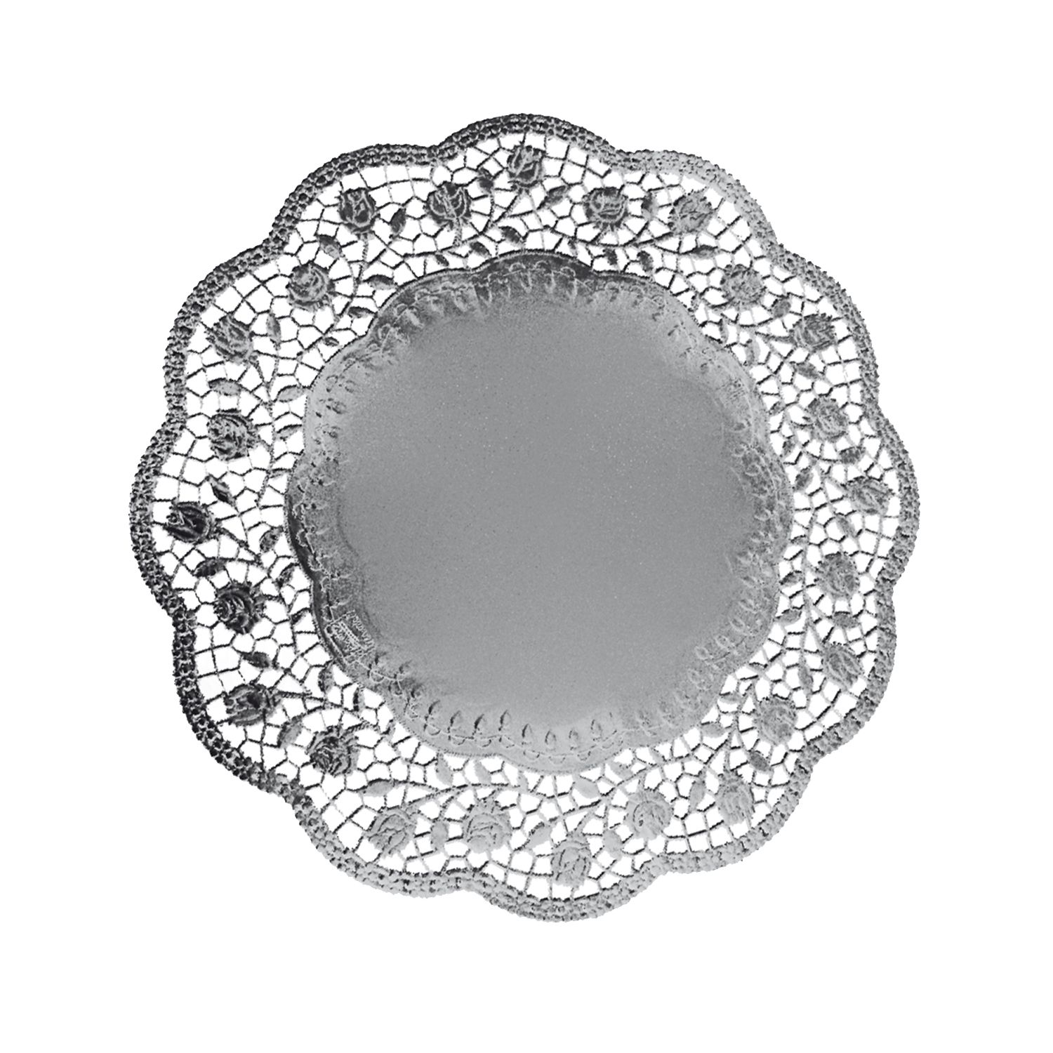 Dekorativní krajka kulatá, stříbrná Ø 32 cm [4 ks]