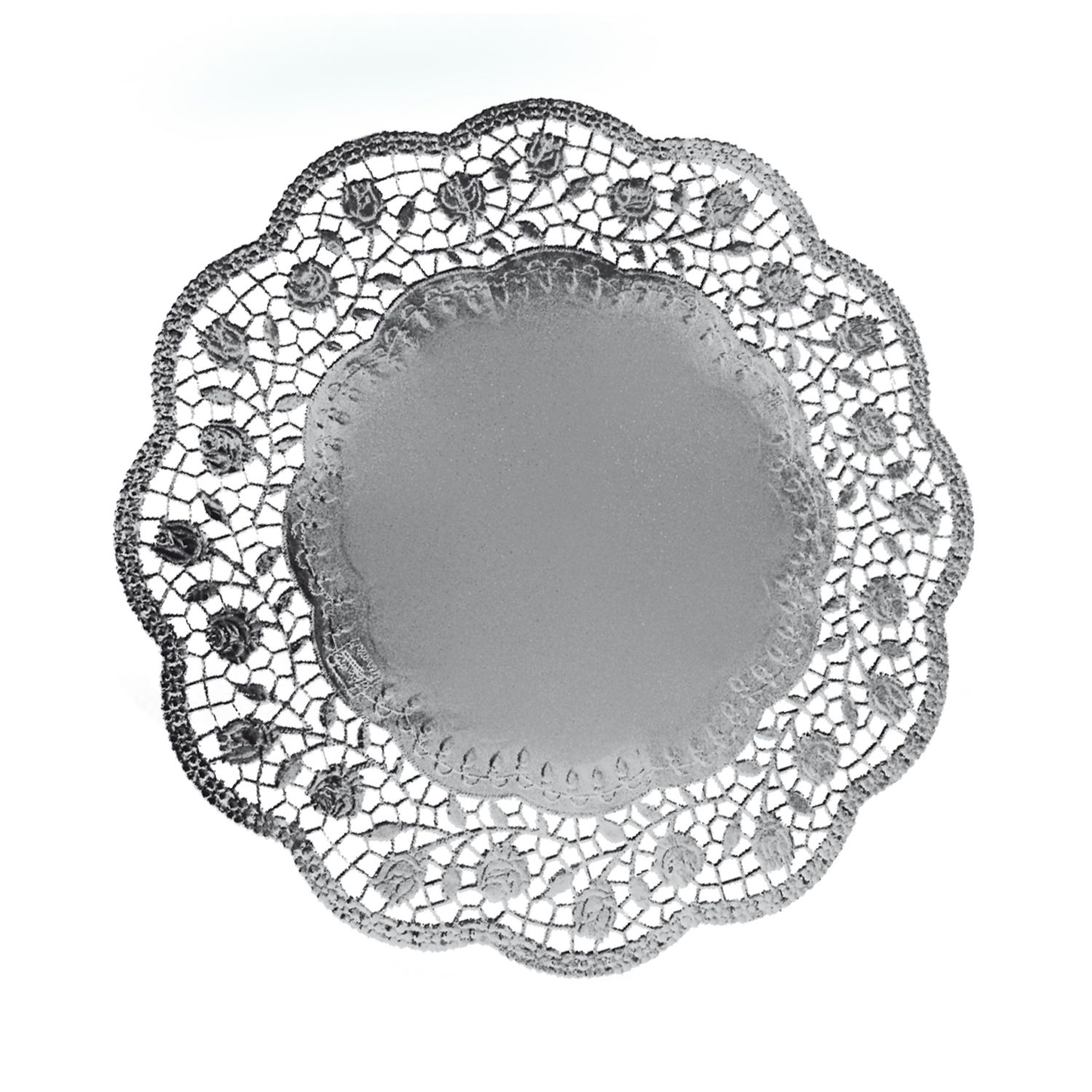 Dekorativní krajka kulatá, stříbrná Ø 36 cm [4 ks]