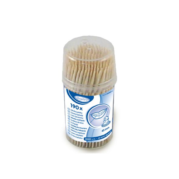 Dřevěné párátko v kelímku s uzávěrem Ø 2 x 65 mm [190 ks]