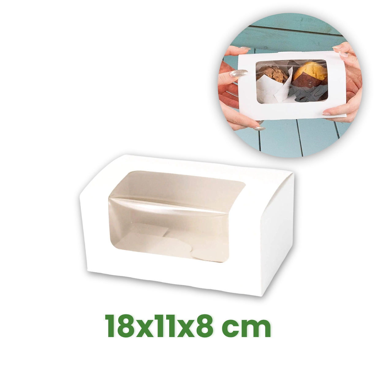 Krabička na zákusky 18х11х8 cm, bílá s okénkem [50 ks]