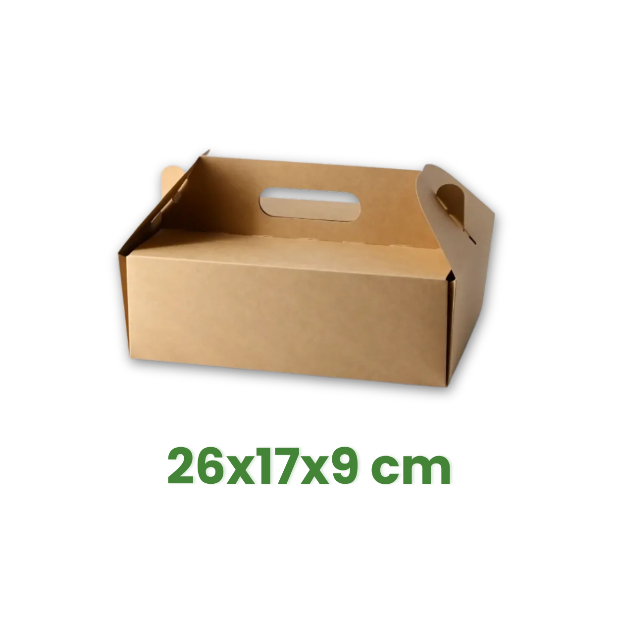 Cukrářská krabice na dorty a zákusky s uchem 26x17x9 cm L, Kraft hnědá [50ks]