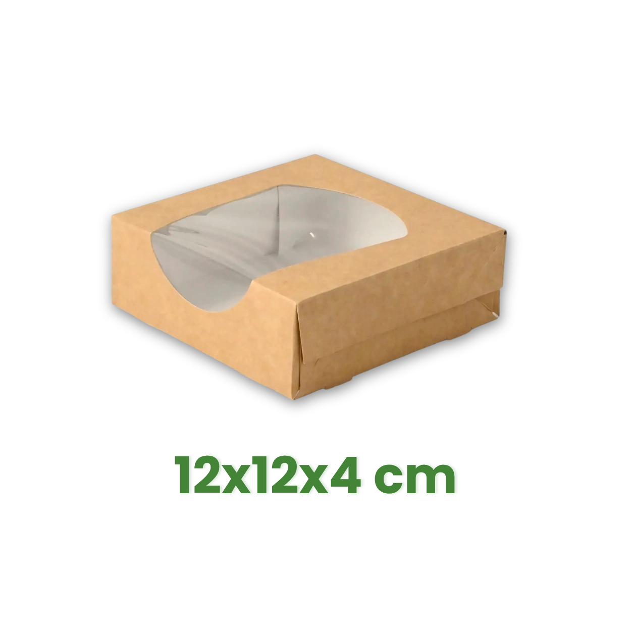 Papírová krabička s okénkem 12x12x4 cm, 600 ml, hnědá skládací [50ks]