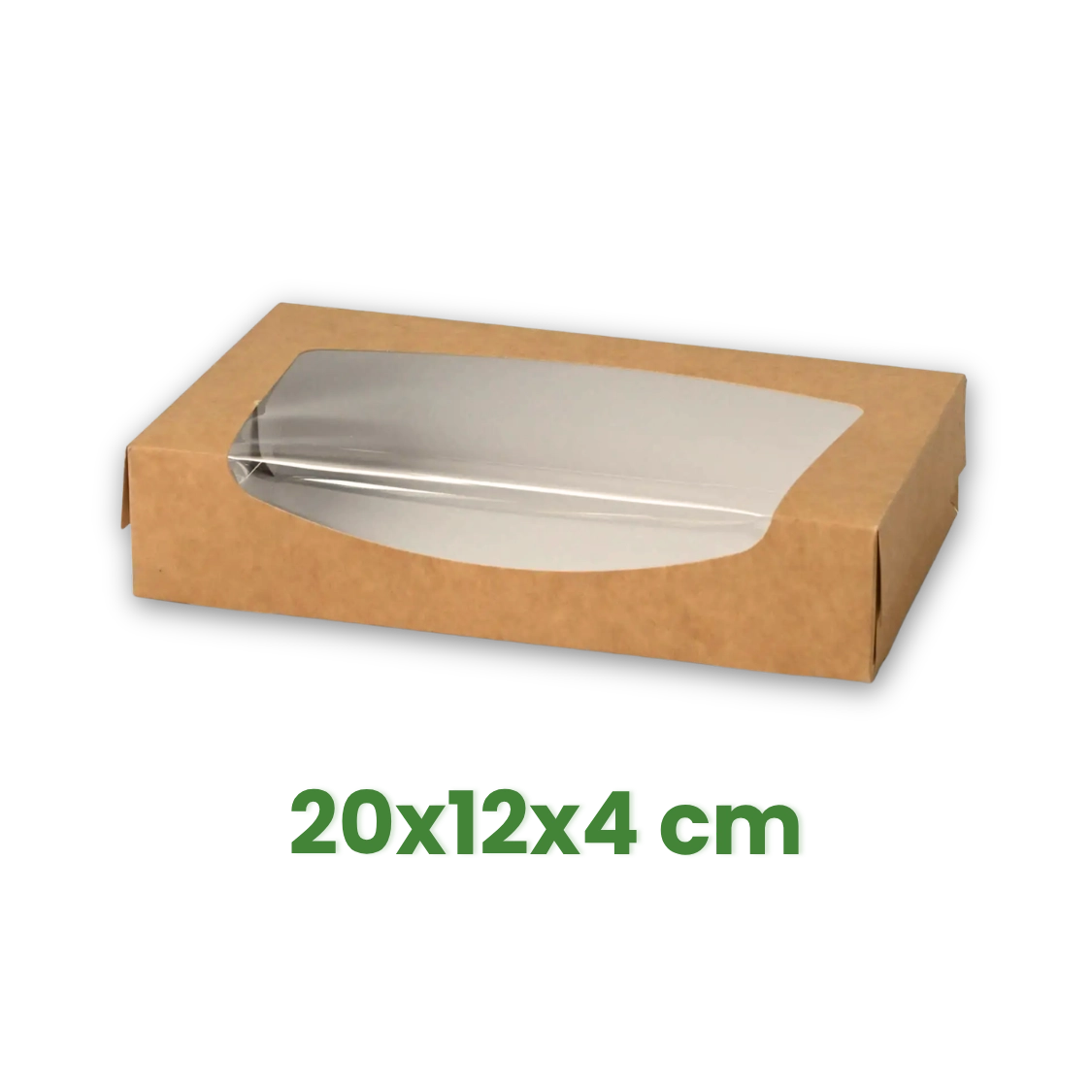 Papírová krabička s okénkem 20x12x4 cm, 900 ml, hnědá skládací [50ks]