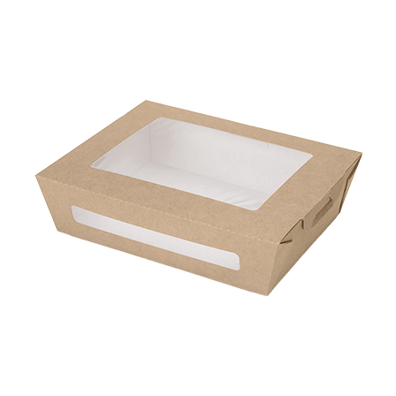 Papírová miska na salát s oknem 1000 ml, 190x150x50 mm/170x130x50 mm, hnědá [50ks]