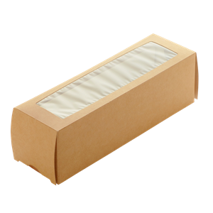Papírová krabička na makronky 6ks s okénkem, 180x55x55 mm, hnědá [50ks]