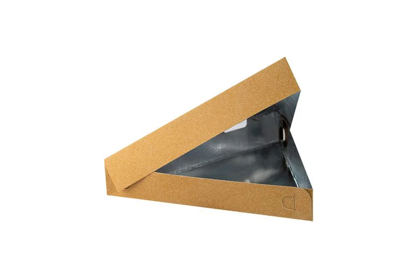 Papírový box Triangle XL s ALU vrstvou na pizzu/koláč/palačinky, 25x25x4cm, hnědý [50ks]