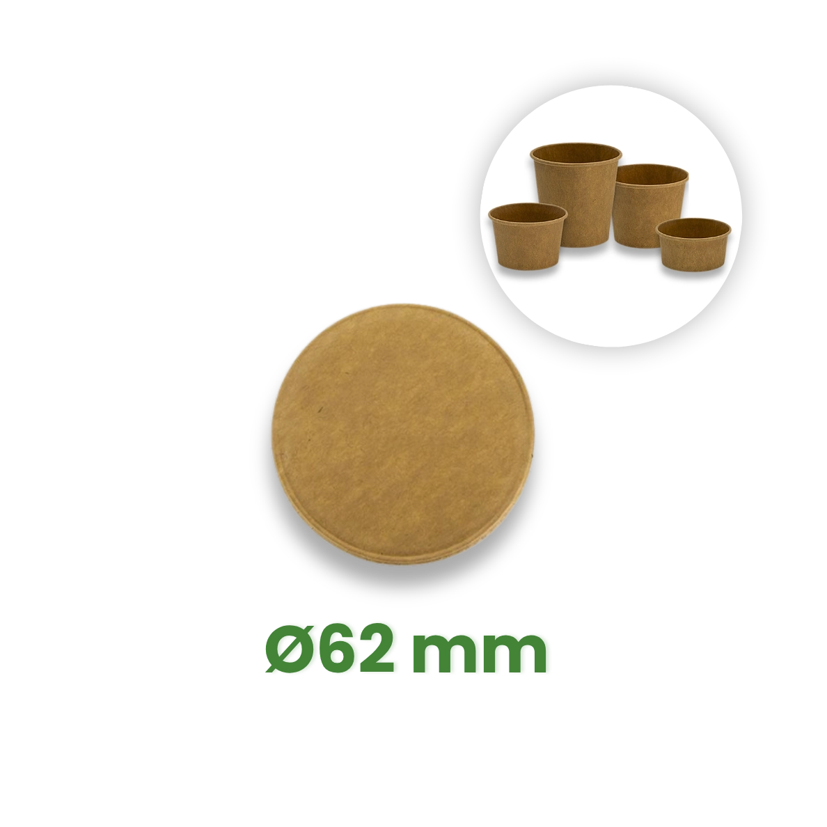 Papírové víčko Ø62 mm pro papírové misky na dresink 30-120 ml, Kraft hnědé [100 ks]