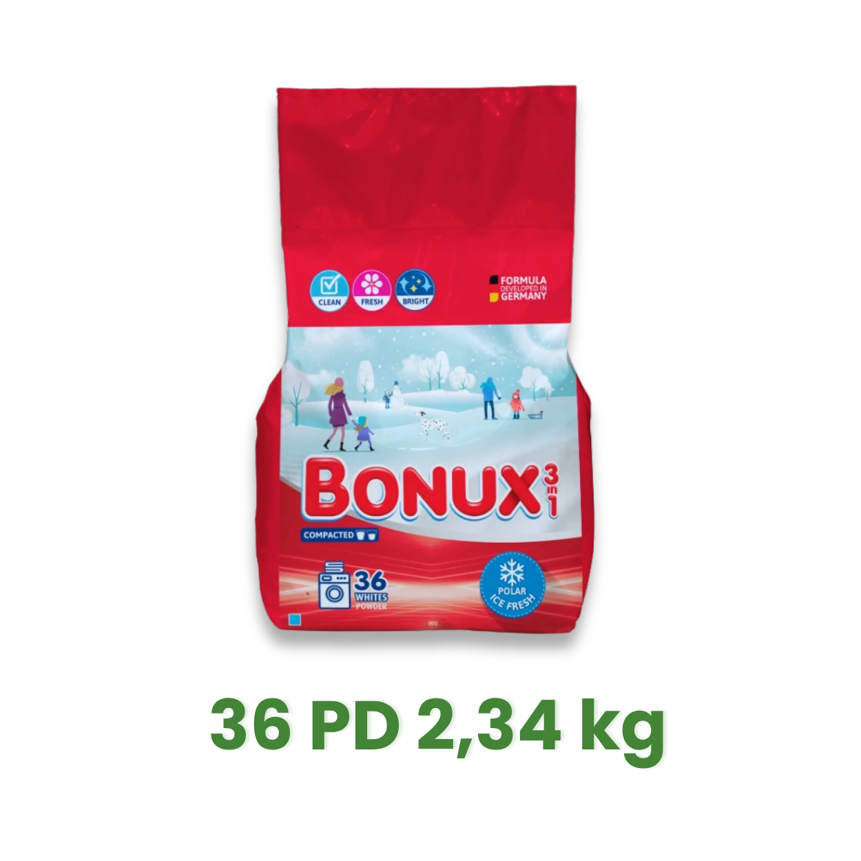 Prací prášek na bílé prádlo 36 PD, BONUX 3v1 Polar Ice Fresh 2,34 kg [1 ks]