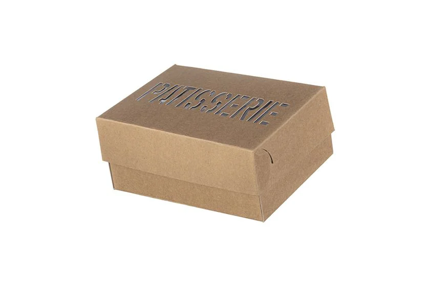 Dortová krabice Kraft s PET metalizovaným povlakem a oknem Patisserie 19x14,5x8 10kg/140ks